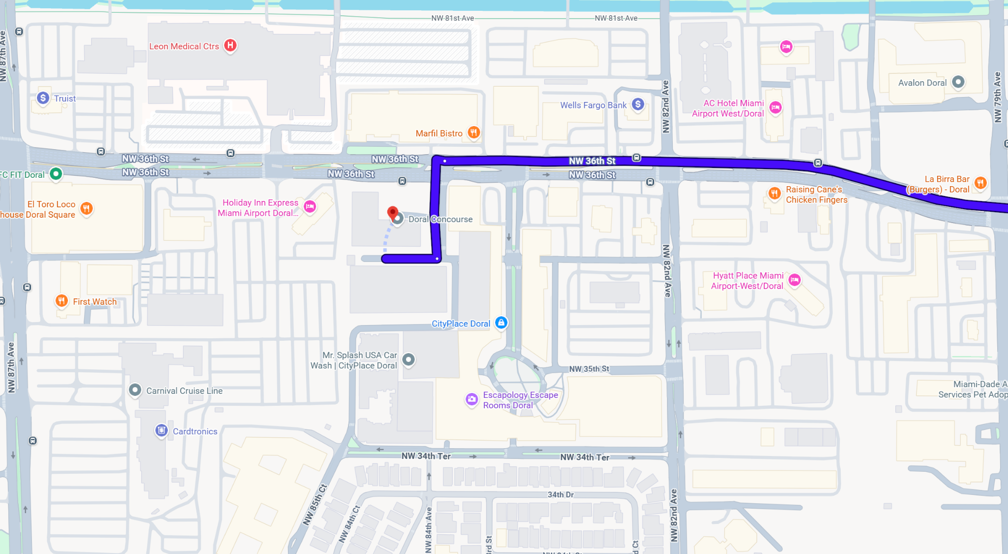 Map showing MyRoofPlus office location in Doral, Florida